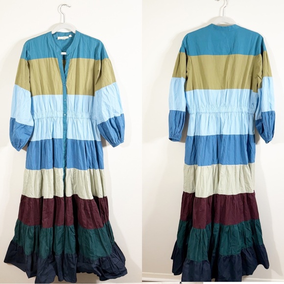 Anthropologie Forever That Girl Tiered Colorblock Maxi Dress Large Petite - Picture 4 of 8